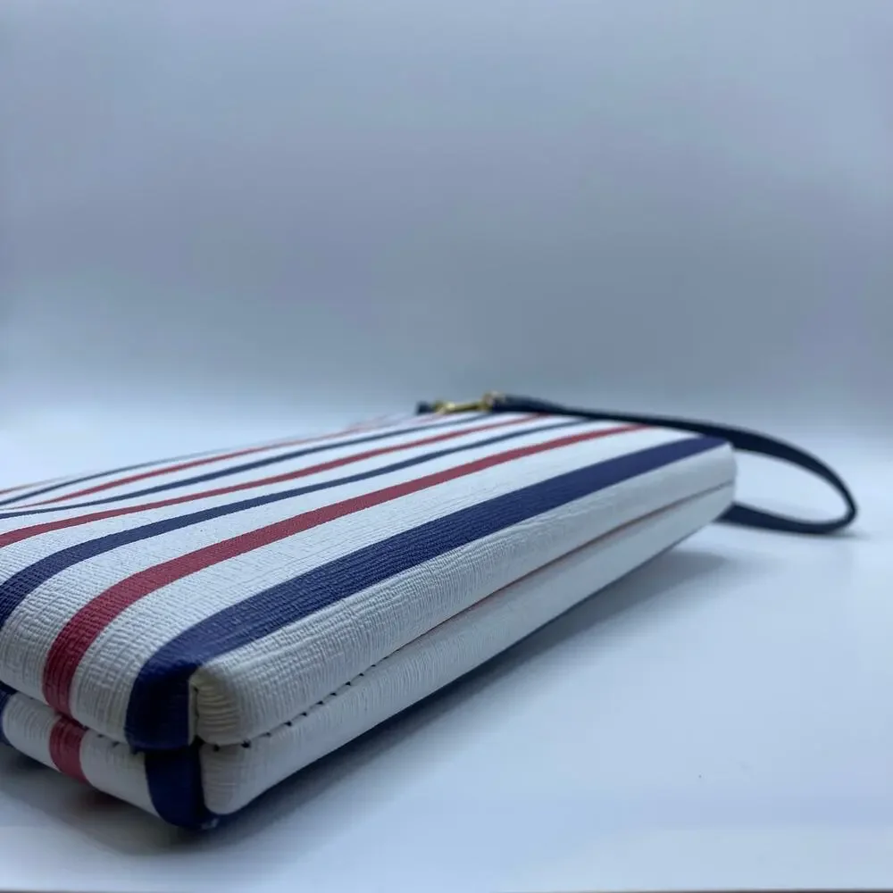 Tommy Hilfiger Striped Leather Pouch Americana Clutch Wristlet Y2K Coastal Chic